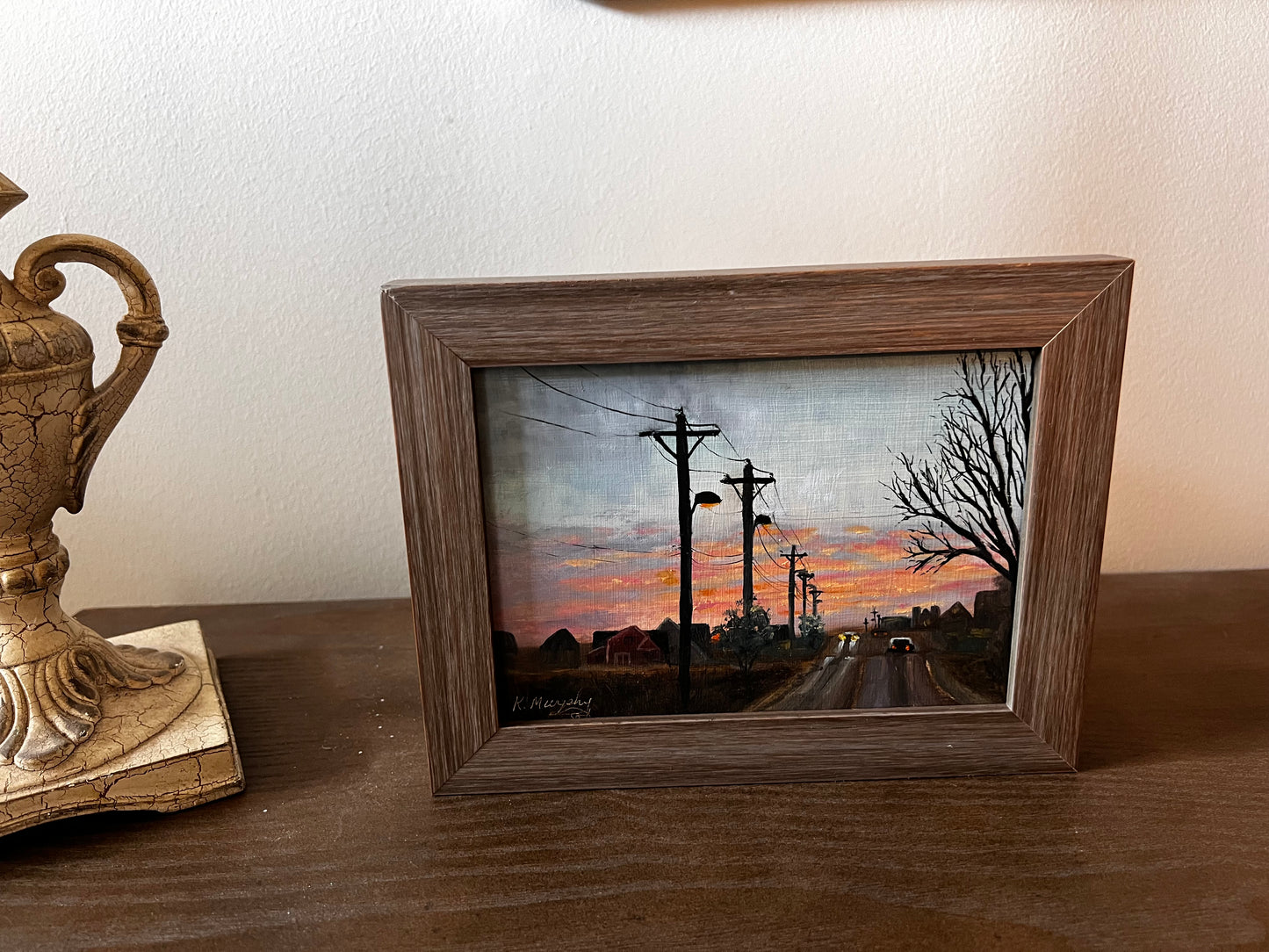 Evening Drive – Original 5x7 Oil Painting on Wood Cradle | Rural Sunset Art