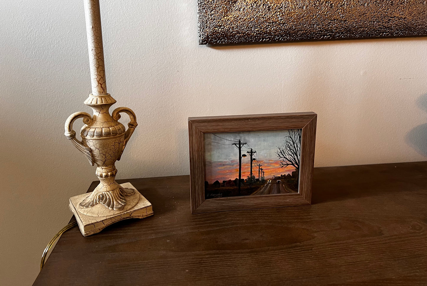 Evening Drive – Original 5x7 Oil Painting on Wood Cradle | Rural Sunset Art