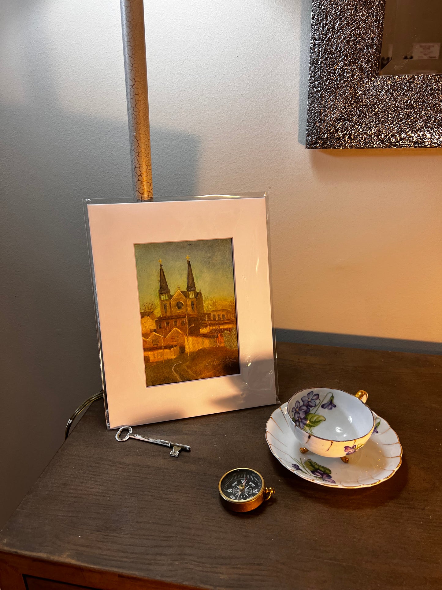 A Sunday Road- original winter oil painting with church (5x7 matted 8x10)