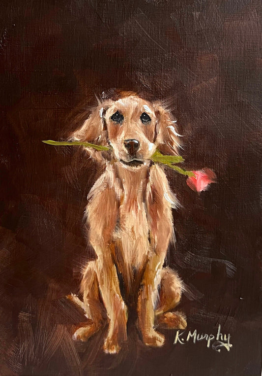 Here for You – Original Golden Retriever Oil Painting (5x7 Wooden Cradle Panel)