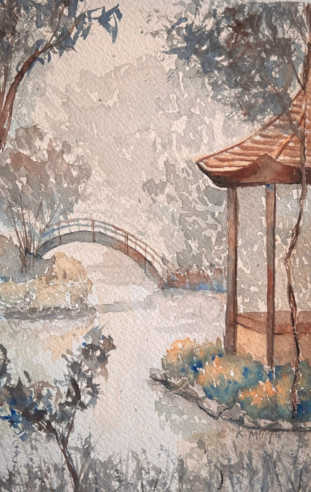 Sha-La-La – Original Watercolor Japanese-Inspired Lake Landscape Painting, Serene Wall Art