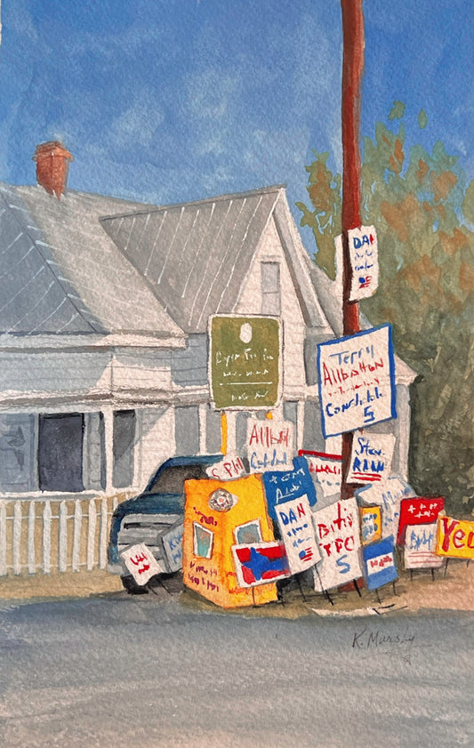 That Time Again – Original 5x7 Gouache Painting of Voting Season, Matted to 8x10