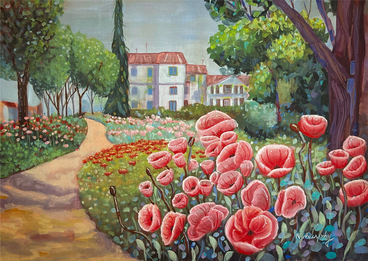 To Journey On – Original 10x14 Gouache Garden Landscape Painting, Peaceful Walk Wall Art
