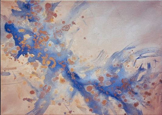 Wander – 12x16 Abstract Mixed Media Painting in Blues, Gold & Cream | Original Canvas Art